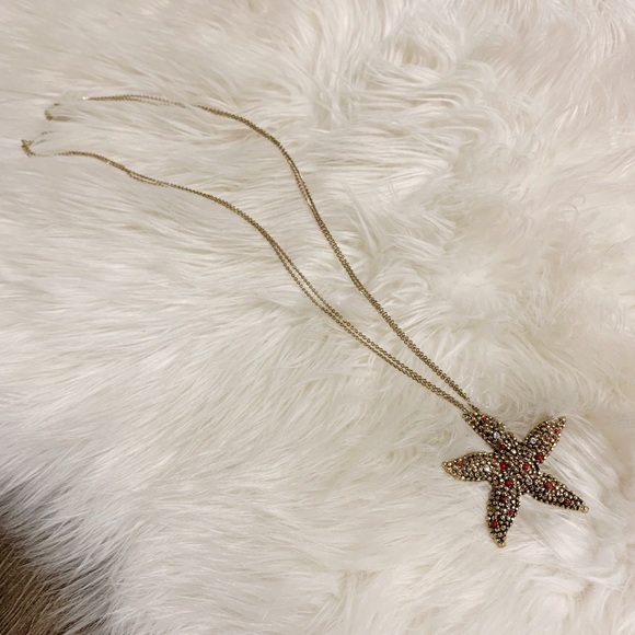Vintage Gold-tone Bedazzled Starfish Long Pendant Necklace - Picture 2 of 12